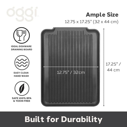 Oggi Dish Drain Board & Drying Rack Tray for Kitchen - Ideal Rigid Drainboard, Plate & Glass Drainer Tray, Dish Drain Boards for Kitchen Counter, 12.75 x 17.25 - Black