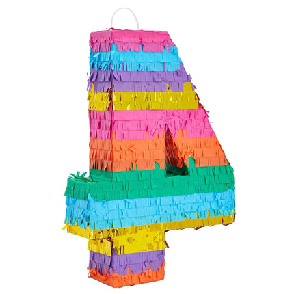 Rainbow Pinata Number 4 for Kid’s 4th Birthday Party, 30 x 42 x 7.6 cm