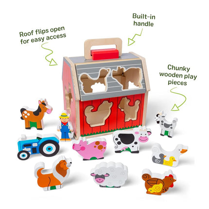 Melissa & Doug Wooden Take-Along Sorting Barn | Stacking Toy for Kids, 10 Farm Animals | Age 2+