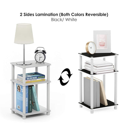 Furinno JUST Side Table, 3-Tier End Table, Open Shelves Night Stand, Bedside Table, Toolless Assembly, for Living Room, Bedroom, White(Espresso)