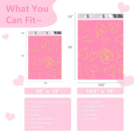 Poly Mailers 14.5x19 Inch, 50 Pack, Pink Heart Self-Seal Shipping Bags