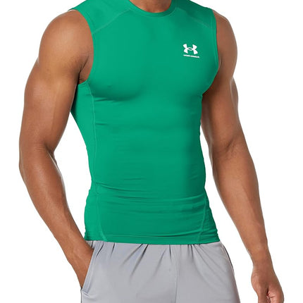 Camiseta sin mangas de compresión HeatGear estándar para hombre Under Armour, (305) verde Kelly / / blanco, talla XL