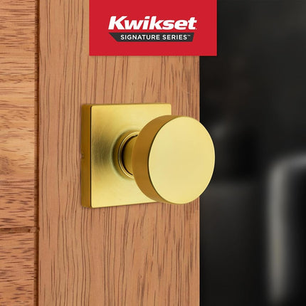 Kwikset Pismo Interior Passage Door Knob, Handle for Closet and Hallway Doors, Non-Locking Doorknob, Satin Brass