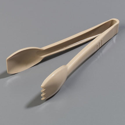 Carlisle FoodService Products Carly Plastic Salad Tong, Serving Utensils for Catering, Home, Restaurant, Parties, Buffet, 9.03 X 1.75 X 3 Inches, Beige, (Pack of 12)