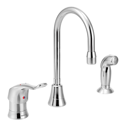 Moen 8138 Grifo multiusos comercial M-Dura de un solo mando con pulverizador lateral 8,3 lpm, cromo