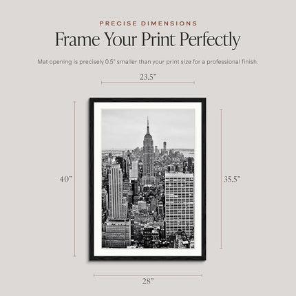 Americanflat 28x40 Poster Frame - Black Engineered Wood with Polished Plexiglass - Matted to 24x36 Photo Size - Hudson Collection - Wide Picture Frame for Wall Display - Black