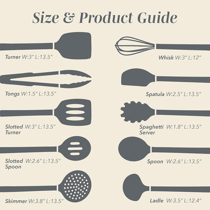 COOK WITH COLOR Silicone Cooking Utensils, 10 Pc Kitchen Utensil Set, Easy to Clean, Nonstick Cookware Safe, Kitchen Gadgets Set (Grey)
