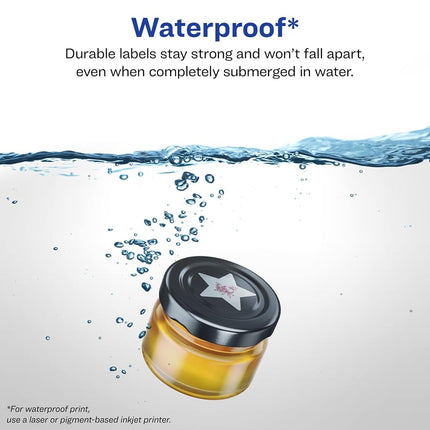 Avery Durable Waterproof Star Labels with Sure Feed, 2-1/4" x 2-3/8", 600 Oil and Tear-Resistant Waterproof Labels, Print-to-The-Edge, Laser/Pigment-Based Inkjet Printable Labels
