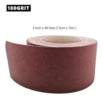180 Grit Sandpaper Roll, 3 Inch x 49 Feet Emery Cloth Roll Aluminum Oxide Abrasive Paper Roll Continuous Sandpaper for Metalworking, Woodworker, Furniture Repair, Sanding Automotive Plumbing