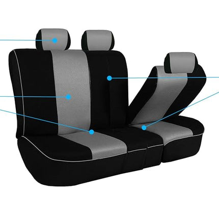 FH GROUP FH-FB063128 Three Row Cloth Car Seat Covers with Piping Airbag & Split Ready Gray / Black- Fit Most Car, Truck, Suv, or Van