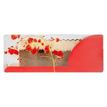Restaurantware-7 Inch x 2.5 Inch Clear Dessert Boxes, 100 Red Paper Sleeve Transparent Candy Boxes - Bird Accent, No Grease Lining, Clear Plastic Clear Favor Boxes, Crack Resistant, Disposable
