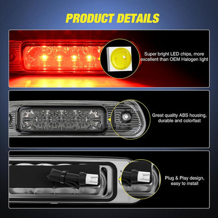 Nilight Third Brake Light Tail High Mount 3rd Stop Lights Smoked Lens Compatible with Jeep Cherokee 1999 2000 2001 2002 2003 2004 Van SUV Rear Center Cab Lamp