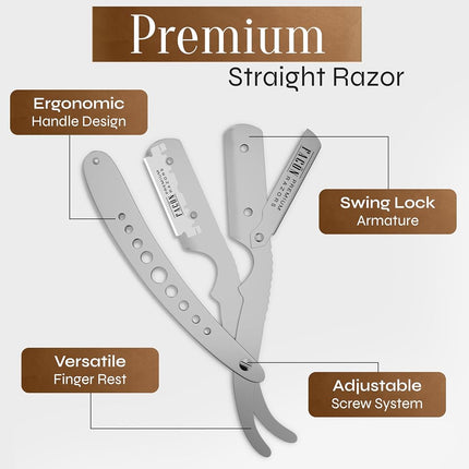 1 Seller - Facon Professional Straight Edge Barber Razor/Rasoirs/Rasoi - Salon Quality Cut Throat Shavette - Japanese Stainless Steel - NEW 2017 Model Limited Edition - Includes 5 DE Razor Blades.