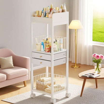 Makeup Organizer Storage Cart, Large Skincare Organizers, 2-Drawer Rolling Floor Skincare Organizer and Storage for Cosmetics/Perfume/Nail Polish, Skin Care Nail Polish Perfume Makeup Brush Hair Tool