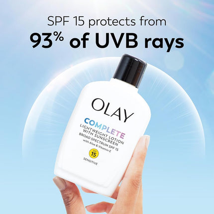 Olay Complete All Day Moisture Lotion UV Defense SPF 15, Sensitive Skin, 4 fl oz (118 ml) (1 pack)