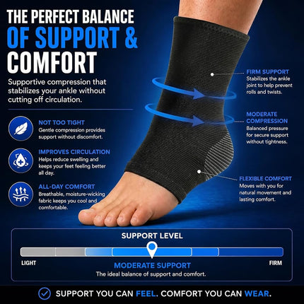 SB SOX Compression Ankle Brace (Pair) – Great Ankle Support That Stays in Place – for Sprained Ankle and Achilles Tendon Support – Perfect Ankle Sleeve for Sports, Any Use (Black/Gray, X-Large)