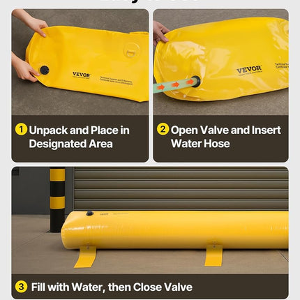 Flood Barrier, Flood Bags, Sandbag Alternative, Water Barrier for Flooding with Great Waterproof Effect, Reusable PVC Water Diversion Tubes, Lightweight Flood Barriers for Home, Door, Garage(12FT*6in)