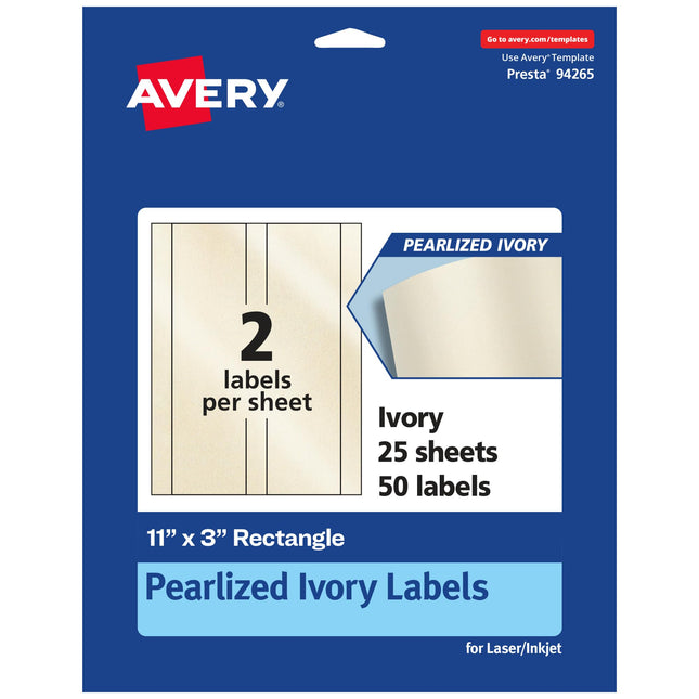 Avery Pearlized Ivory Rectangle Labels, 11" x 3", 