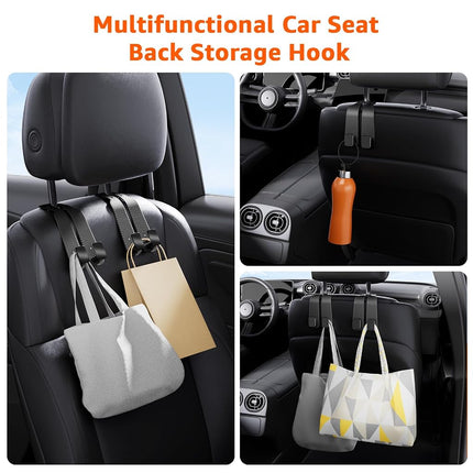 Geyrut Ganchos de Reposacabezas para Coche, Gancho Multifuncional de Cuero para Bolsos de Coche, Gancho Doble de Metal para Asiento Trasero, Perchas de Coche para Asientos, Organizadores de Coche (Paquete de 2, Gris)