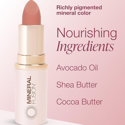 Mineral Fusion Long-Lasting Lipstick, Vivid & Smudge-Free Lip Color with Avocado Oil, Cocoa Seed Butter, Free of FD&C Dyes, Paraben and Gluten, Prosecco