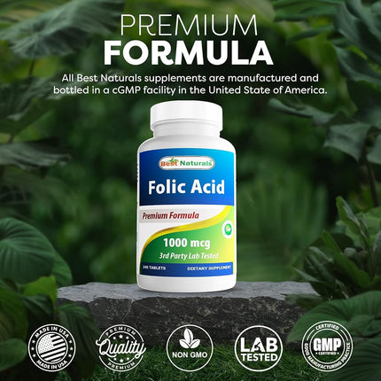 Best Naturals Folic Acid 1000 mcg (Vitamin B9), 240 Tablets (1000 mcg (Pack of 3))