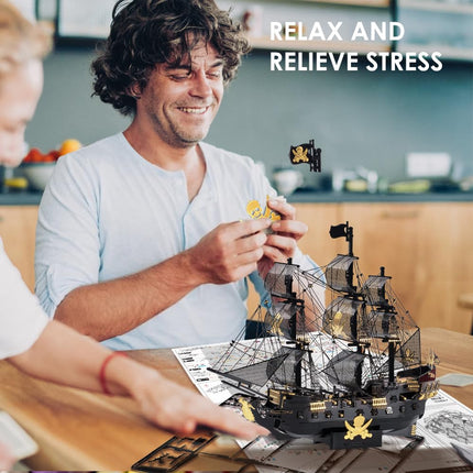 Piececool 3D Puzzles for Adults, Metal Pirate Ship Model Kits, 307 Pcs DIY 3D Watercraft Metal Model Kit, Christmas Birthday Gifts Toys for Adults and Teens, Brain Teasers Hand Craft Kits