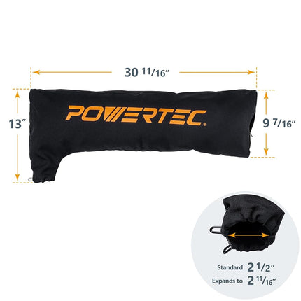Bolsa para recolector de polvo de sierra de mesa POWERTEC, bolsa universal para polvo de sierra de mesa, se adapta a puertos de polvo de 2-1/2", accesorios para sierras de mesa Bosch/Dewalt/Ryobi/Craftsman/Rigid/Metabo/Kobalt/Skilsaw/Delta (75074)