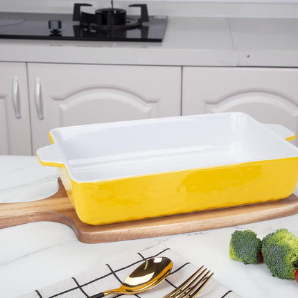 GarveeHome Baking Dishes Set of 3, Ceramic Bakeware Set with Handles, Porcelain Baking Pan Casserole Dishes for Oven and Microwave, Deep Lasagna Pan for Baking, Cooking, Wedding Gift - Yellow
