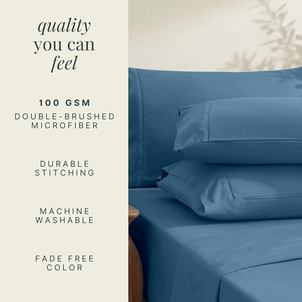 Hearth & Harbor Extra Deep Pocket Queen Sheets Sets - Fits Mattress 18-24 Inches Deep - Extra Deep Pocket Sheets - 6 Piece Queen Size - Queen - Blue Heaven Sheets