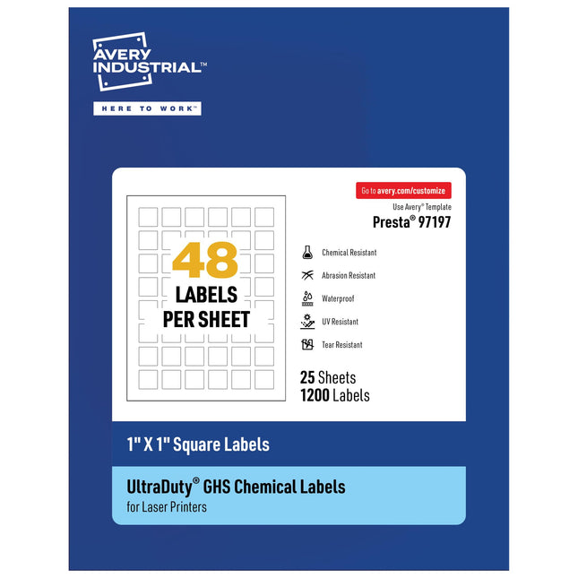 Avery UltraDuty GHS Labels, Waterproof, 1 X 1 Inch
