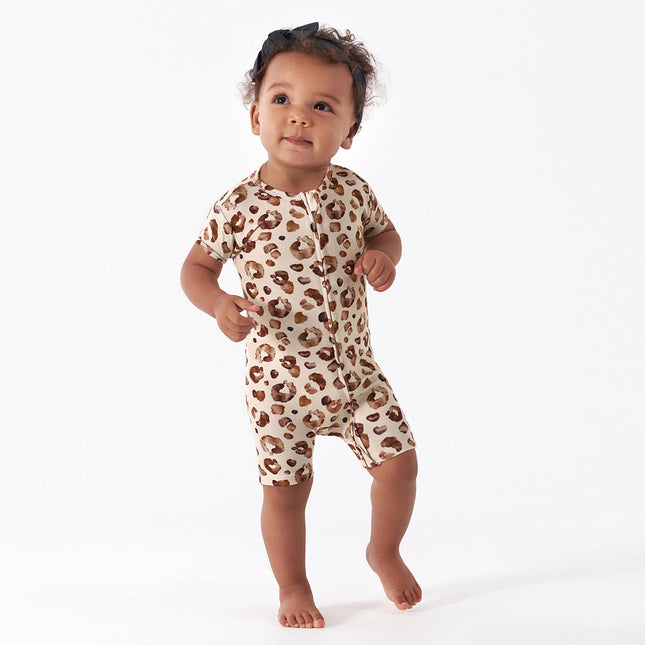 Mameluco de manga corta Gerber de viscosa ultrasuave de eucalipto para bebé, estampado de leopardo, 12 meses