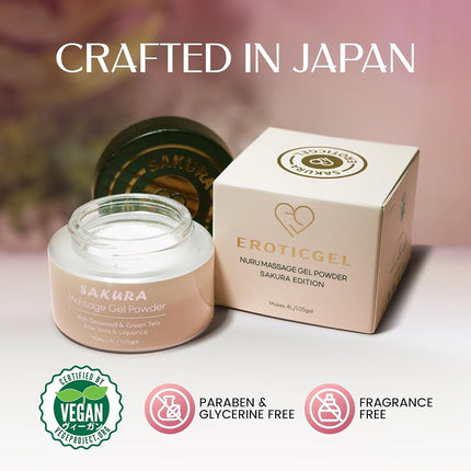 Japanese Nuru Massage Gel Powder Sakura 40g, Aloe, Gift Jar, Makes 4 Litres