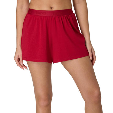 Hanes Women's Originals Sleep, 2-Pack, Comfywear Supersoft Lounge Shorts Pack, 3.25", Cocoa Butter/Rosey Red, S