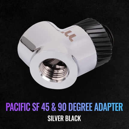 Thermaltake Pacific SF Adaptador de 45 y 90 grados Plata Negro/DIY LCS/Accesorios CL-W398-CU00SL-A