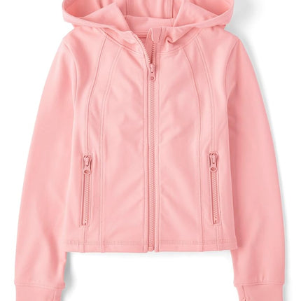 The Children's Place Girls' Active Full Zip Hooded Jacket, Fuzzy Pink, X-Small