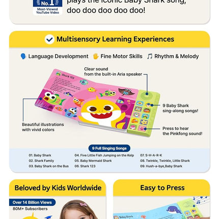 Pinkfong Baby Shark Sing-Alongs 10 Button Sound Book - Official Interactive Musical Toy for Toddlers, Classic Nursery Rhymes & Sensory Education Learning English Book - PFNSB006