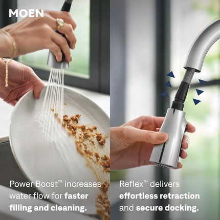Moen 7402EW Riley Single Handle High Arc Pull Down Kitchen Faucet, Chrome