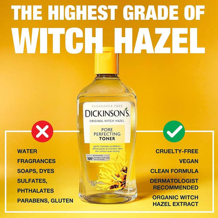 Dickinson's Original Witch Hazel Pore Perfecting Toner, 100% Natural, 16 Ounce Fragrance free