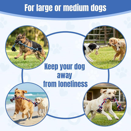 Bmag Dog Rope Toys for Aggressive Chewers, Interactive Heavy Duty Dog Toys for Medium Large Dogs, Tough Twisted Rope Toy with 5 Knots (Blud)