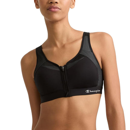 Champion Women's Motion Control Zip Sports Bra, Bl