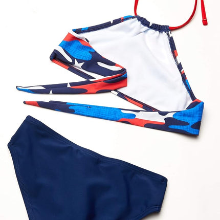 Kanu Surf Girls' Mahina Beach Sport Halter Bikini 2-Piece Swimsuit, American Dream Flag, 10