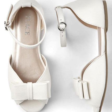 The Children's Place Unisex-Child Open Toe Ballet Flats, Blanco, 11 Little Kid