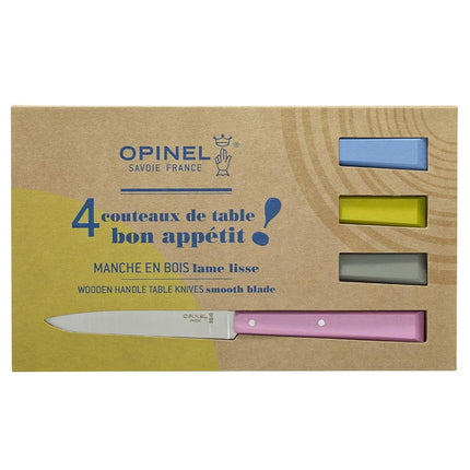 OPINEL No. 125 Table Knives Set, 4-Piece Set, High-Carbon Steel Dinner Knives for Parties, Entertaining, or Everyday Use, Painted Handles, Made in France (Countryside)