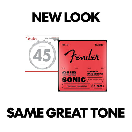 Fender 7150M Pure Nickel Roundwound Long Scale Electric Bass Guitar Strings - Medium