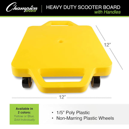 Champion Sports 12-Inch Multi-Colored Heavy Duty Plastic Scooter Boards with Handles (Set of 6)