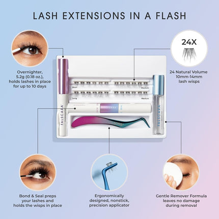 KISS Falscara False Eyelash Special Edition Starter Kit with Overnighter, Bond & Seal, Applicator, Remover, & 24 Lengthening Lash Wisps