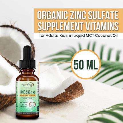 Organic Zinc Sulfate Liquid Supplement in MCT Coconut Oil - NO Preservatives – Pure Ionic Concentrated Mineral Drops - Immune Support Boost for Adults, Teens, Kids - Great Taste -100 Vegan Servings