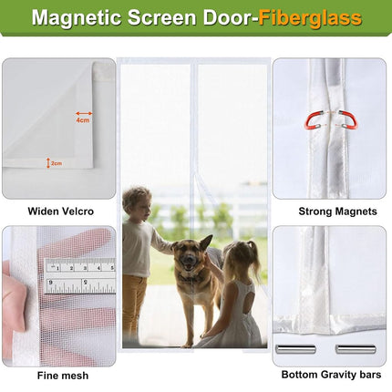 Risareyi Magnetic Fly Screens for Doors in Fiberglass, 85x210cm, White