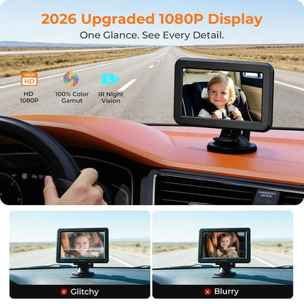 Itomoro Baby Car Mirror, Back Seat Baby Car Camera with HD Night Vision Function Display, Reusable Sucker Bracket, Wide View, 12V Cigarette Lighter, Easily Observe The Baby’s Move