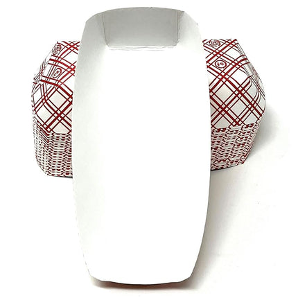 Mr. Miracle 7 Inch Paper Hot Dog Tray in Red White Pattern. Disposable, Recyclable and Fully Biodegradable. Red White 250